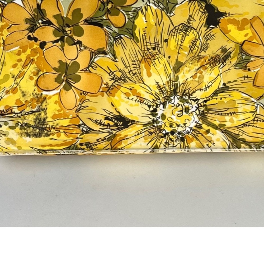 Tolin Mfg Corp Train Case Yellow WomenVintage Floral Mod Vanity Bag 13.5x9.5 in